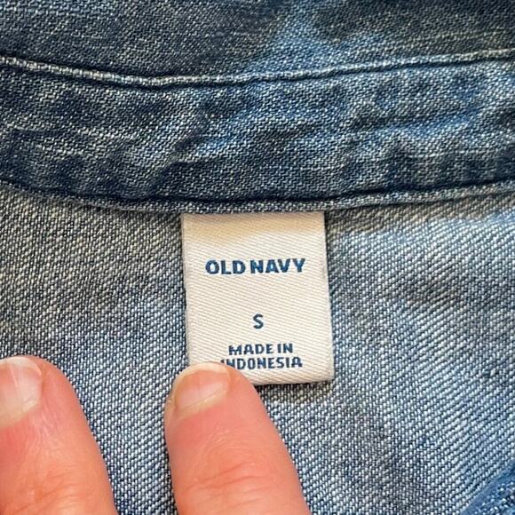 Old Navy Denim Short Sleeve Button Down Collared Shirt Dress, Medium Wash, S - Picture 6 of 11